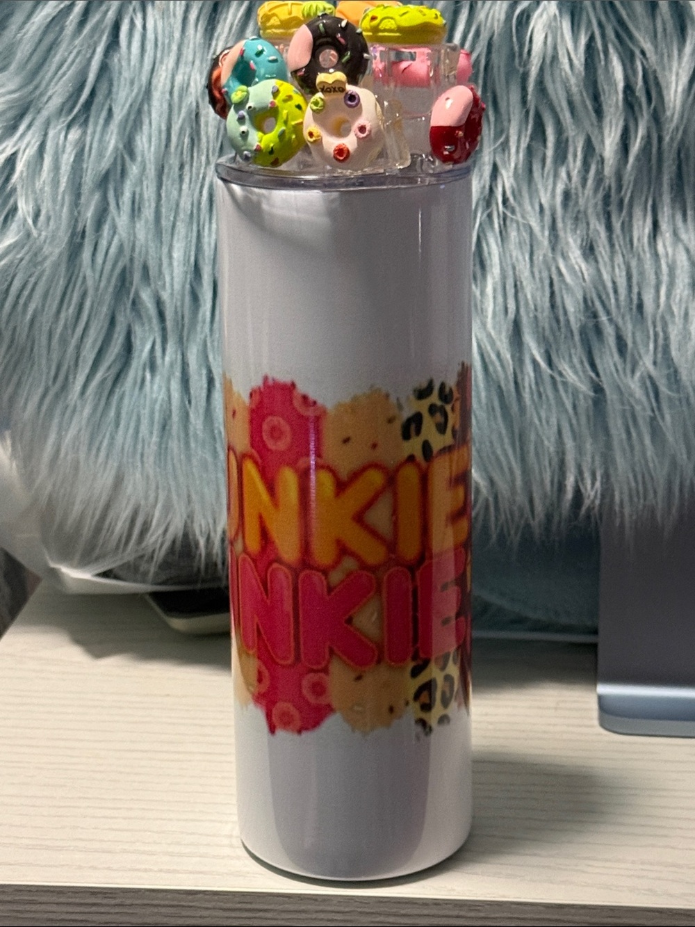 Custom White Tumbler with Colorful 'INKIE' Graphic and Decorative Lid